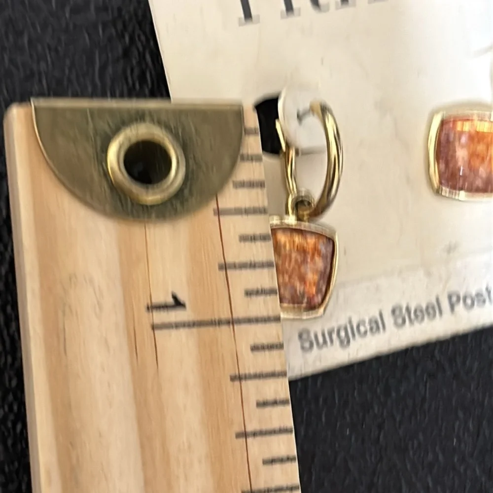NWT Trifari Surgical Steel Posts Dangle Small Hoop Square Earrings